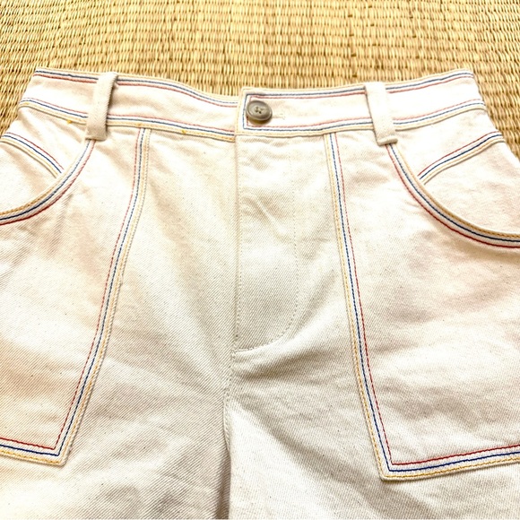 Madewell 70s Rainbow-Stitched Canvas Chase Highrise Patchpocket Shorts Cloud - Picture 4 of 9